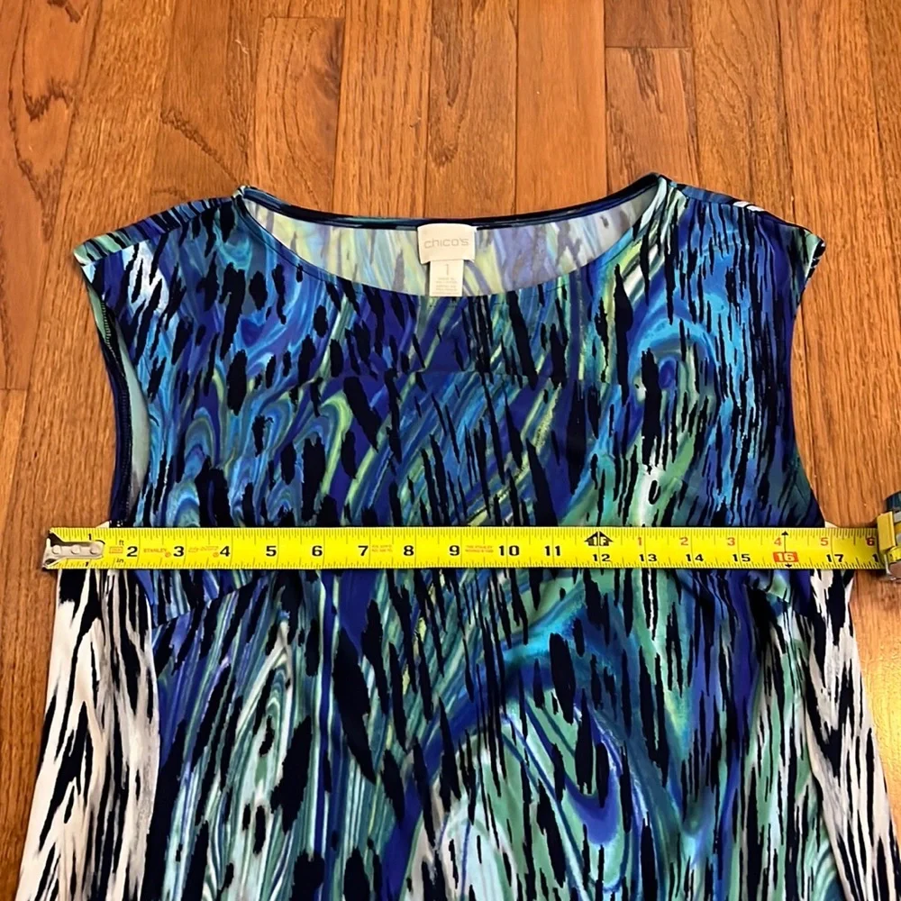 Chico’s Blue Green Watercolor Patterned Sleeveless Dress Size 1 (8) - Picture 8 of 9